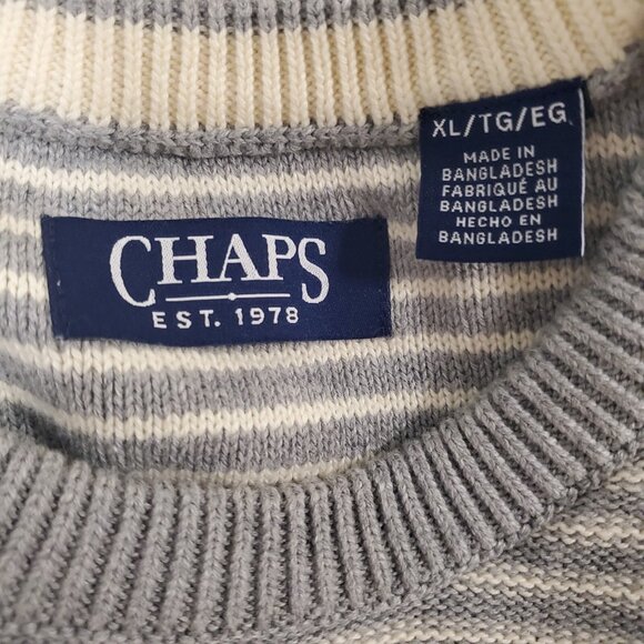 NWOT Chaps Sweater Crew Neck Heather Gray/White Striped Mens Size Large‎ NEW - Picture 9 of 12